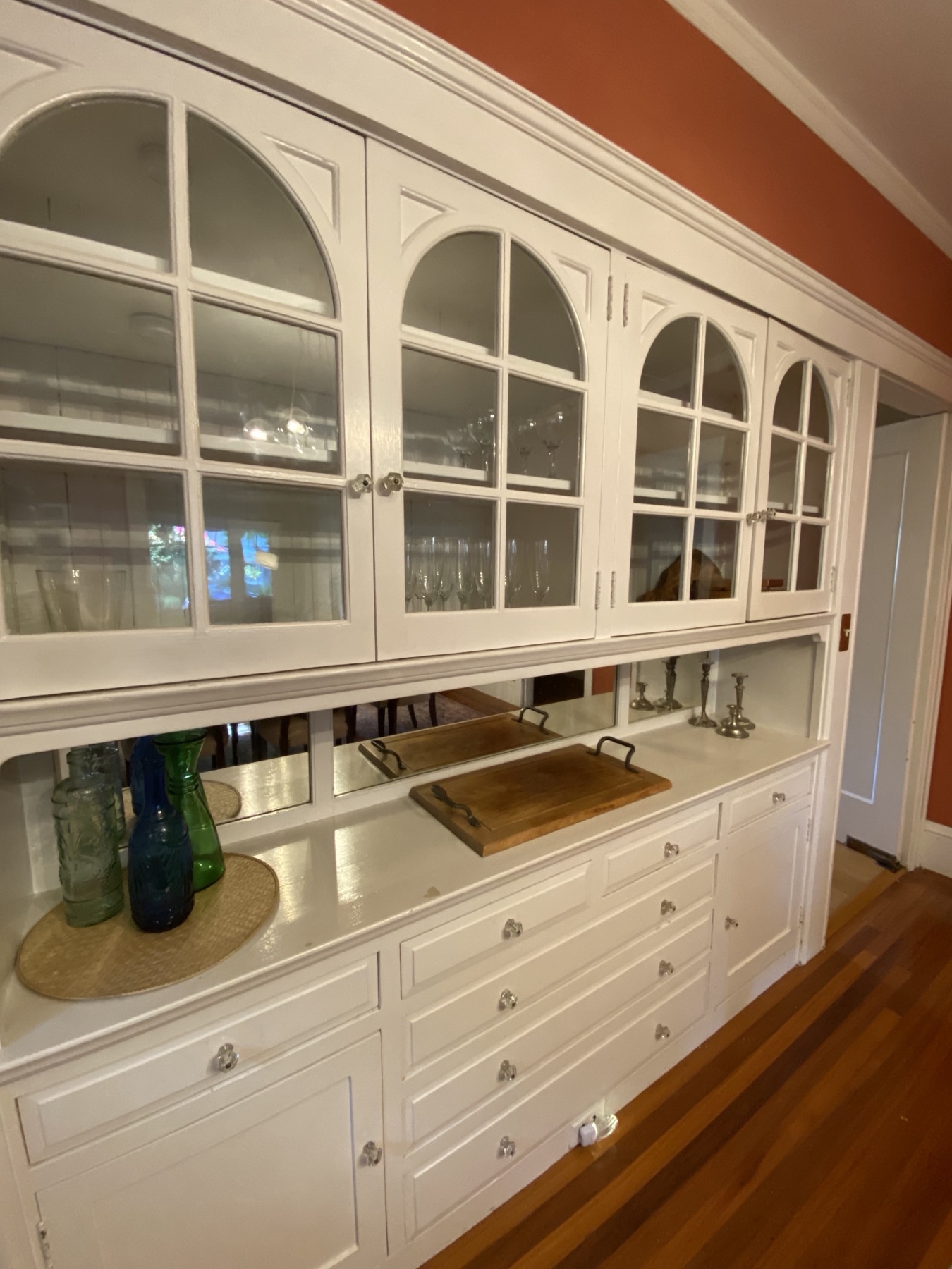 Beautiful built-in white china cabinet and buffet